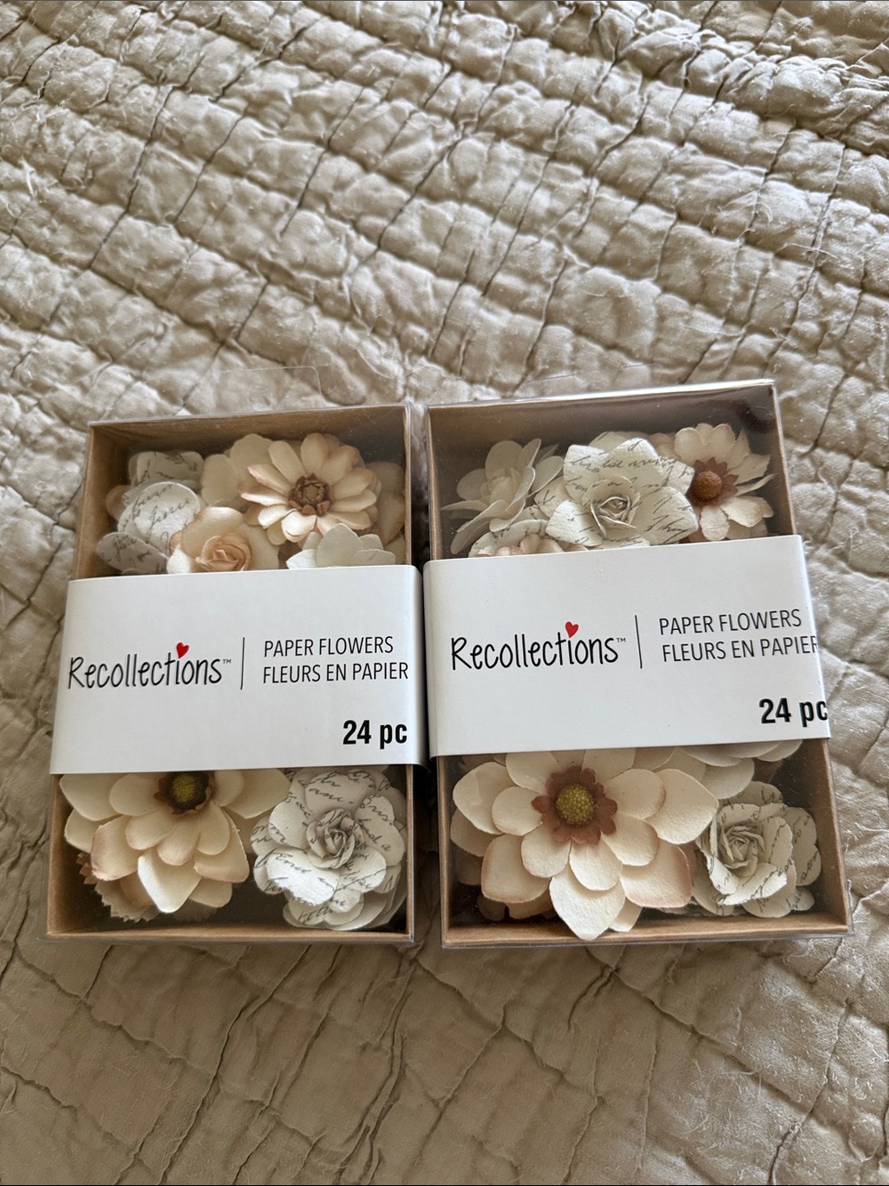 Recollections Cream, White and Beige Paper Flower Embellishments - 48pc